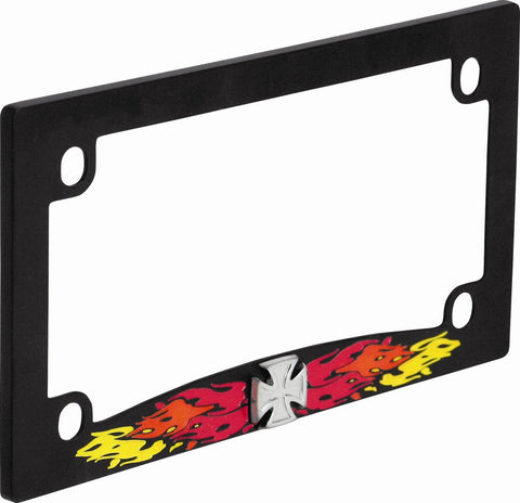 Motorcycle Cross Red Flame Chrome Plated License Plate Frame