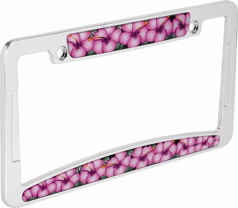 Pink Hibiscus Chrome Plated License Plate Frame