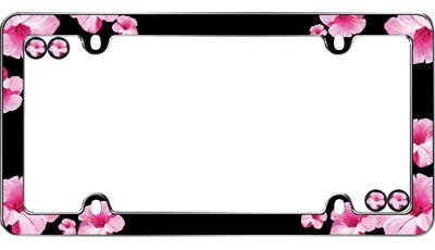 Hibiscus Chrome Plated License Plate Frame Plastic