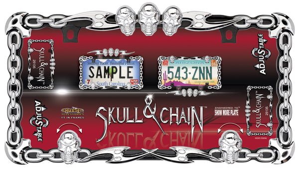 Skull & Chain Chrome/Black License Plate Frame