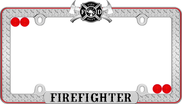 Firefighter, Chrome/Black/Red License Plate Frame