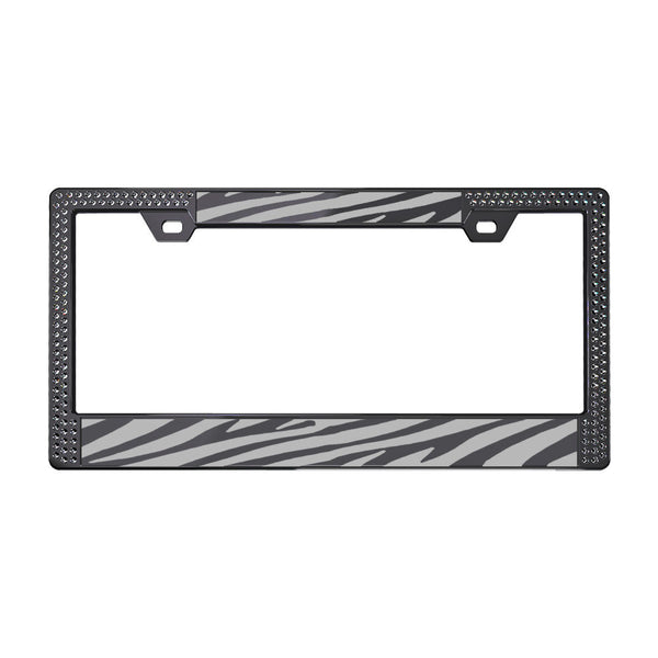 Zebra Swarovski Black License Plate Frame Black Crystals DISCONTINUED