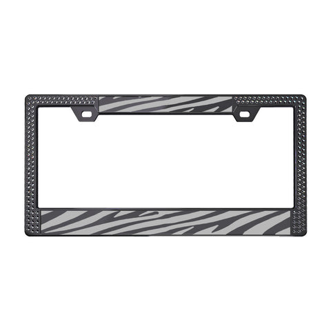 Zebra Swarovski Black License Plate Frame Black Crystals DISCONTINUED