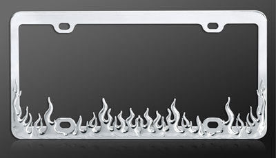 Burning Hot Flames Chrome License Plate Frame