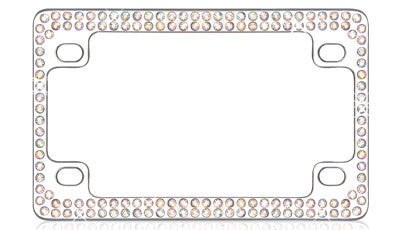 Motorcycle Chrome License Plate Frame with Multicolored Crystals