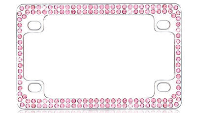 Motorcycle Chrome License Plate Frame with Pink Crystals