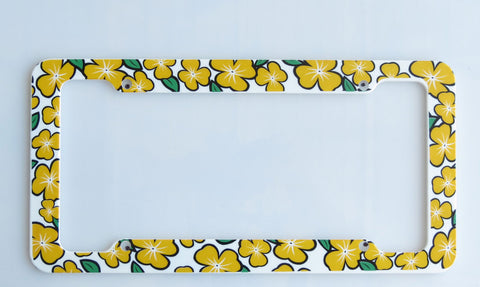 Aloha Yellow Plumeria License Plate Frame