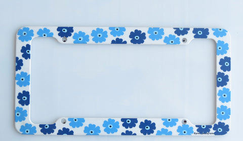 Retro Daisy Blue License Plate Frame