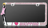 I Love Shopping with Pink Crystal Rhinestones License Plate Frame