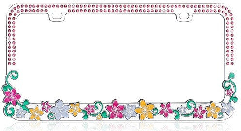 Vibrant Hawaiian Flowers with Pink Crystals License Plate Frame