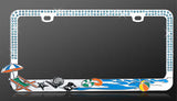 Sandy Beach Design with Sparkling Blue Water Crystals License Plate Frame