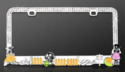 Dog Playground Design with Sparkling White Crystals License Plate Frame