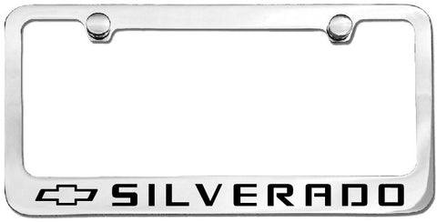 Chrome Chevy Silverado with Bow Tie Logo License Plate Frame